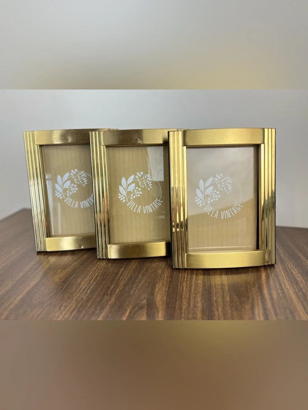 Vintage 1980s Set of 3 Brass Picture Frames Art Deco Style